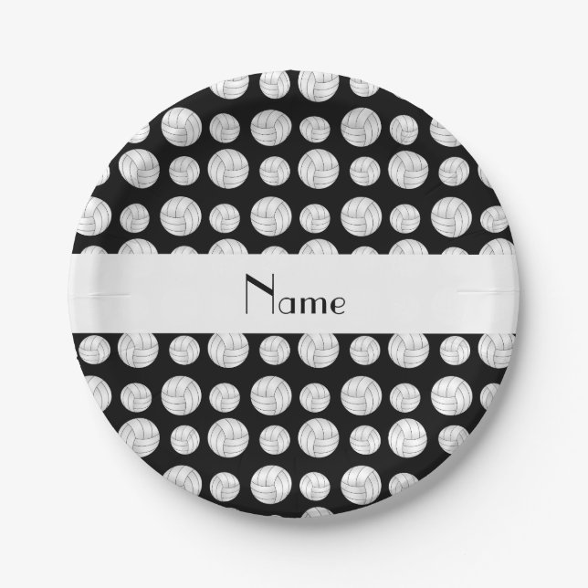 Personalised name black volleyball balls paper plate (Front)