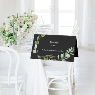 Personalised Name Black Wedding Foliage  Place Card