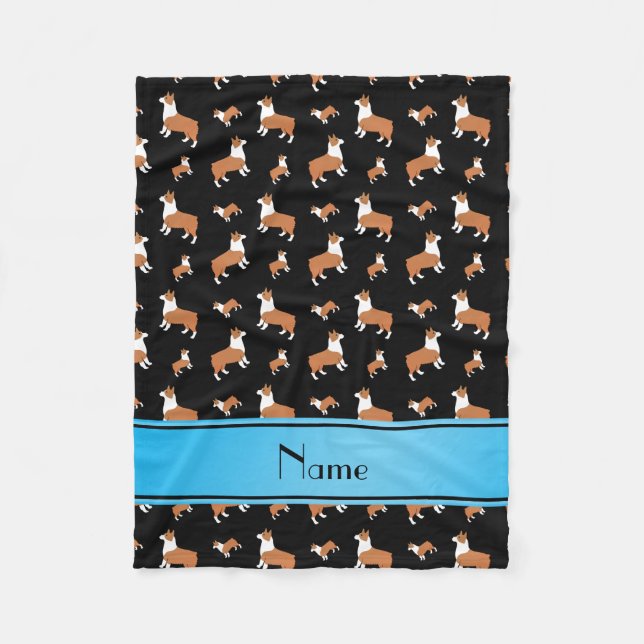 Personalised name black Welsh corgi pembroke dogs Fleece Blanket (Front)