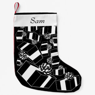 Personalised Name Black White Gifts Small Christmas Stocking