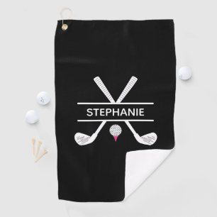 Personalised Name Black White Pink Golf Towel