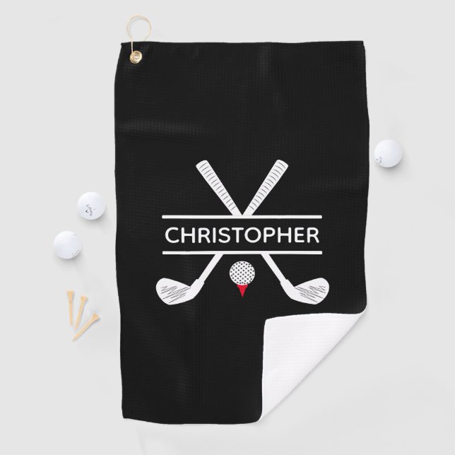 Personalised Name Black White Red Golf Towel (InSitu)