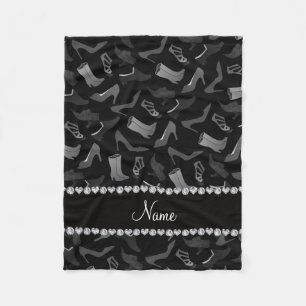 Personalised name black women's shoes pattern fleece blanket