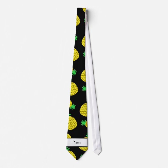 Personalised name black yellow pineapples tie (Front)