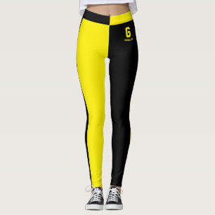 Personalised Name Black Yellow Stripes Monogram Leggings