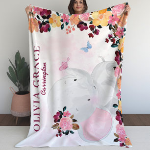 Personalised Name Blanket with Elephant + Flowers