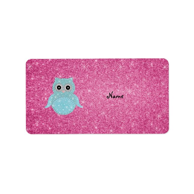 Personalised name bling owl diamonds label (Front)