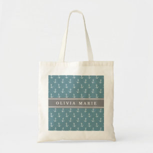 Personalised Name Blue Anchor Pattern Tote Bag
