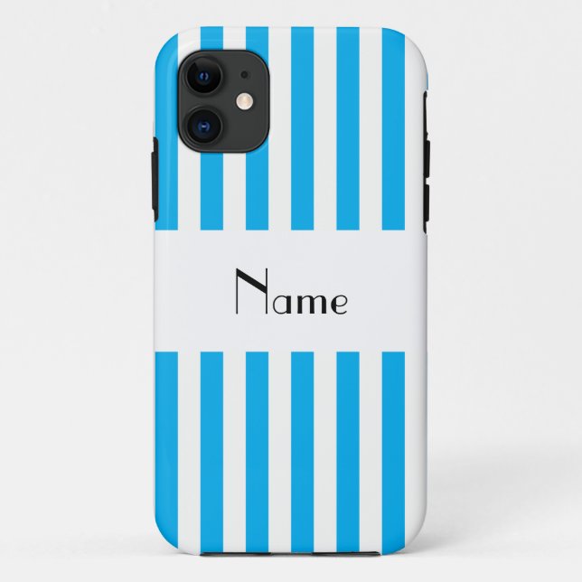 Personalised name blue and white stripes Case-Mate iPhone case (Back)
