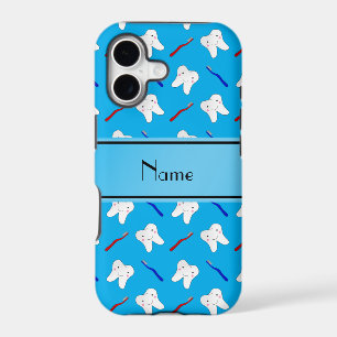 Personalised name blue brushes and tooth pattern