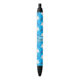 Personalised name blue brushes and tooth pattern black ink pen
