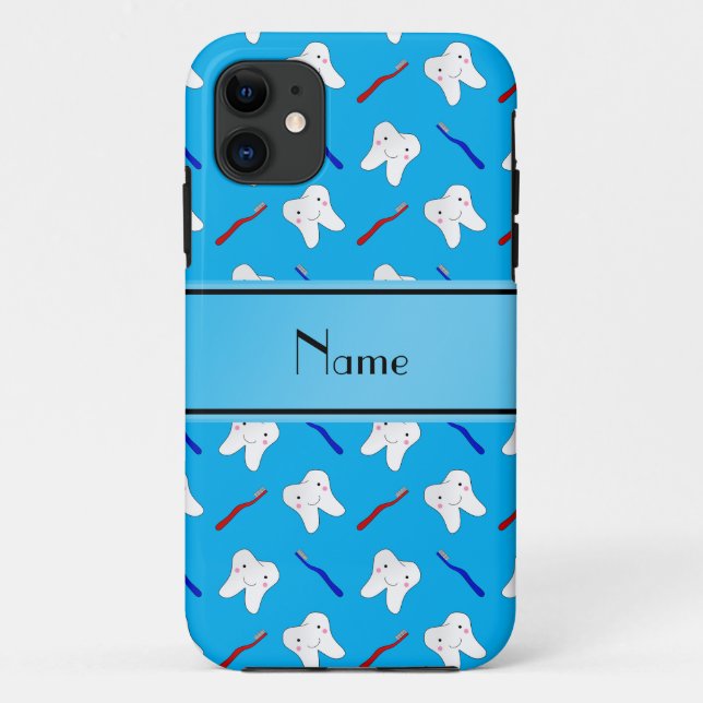 Personalised name blue brushes and tooth pattern Case-Mate iPhone case (Back)