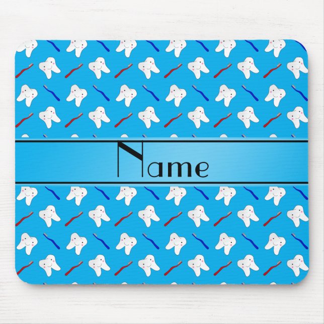 Personalised name blue brushes and tooth pattern mouse pad (Front)