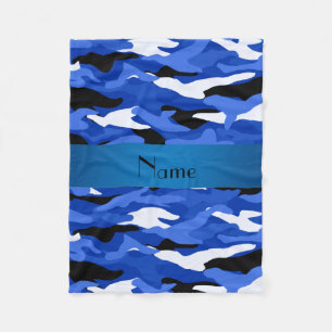 Personalised name blue camouflage blue stripe fleece blanket
