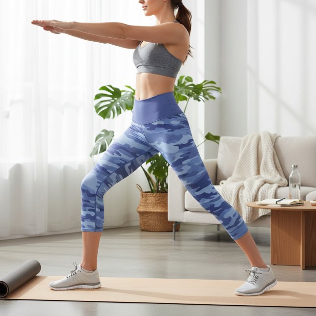 Personalised Name Blue Camouflage Pattern Capri Leggings (Creator Uploaded)