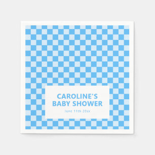 Personalised Name Blue Chequered Retro Baby Shower Napkin