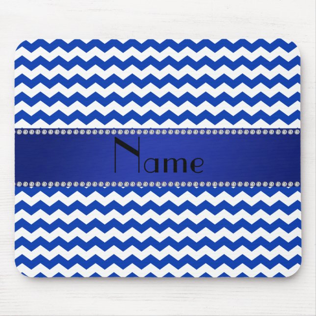 Personalised name blue chevrons diamonds mouse pad (Front)
