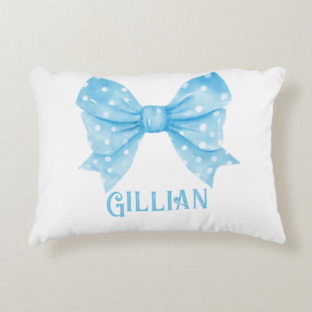 Personalised Name Blue Coquette Bow Accent Pillow (Front)