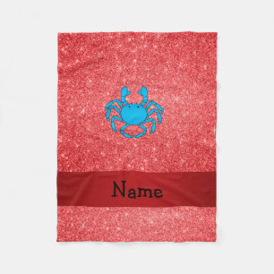 Personalised name blue crab red glitter fleece blanket