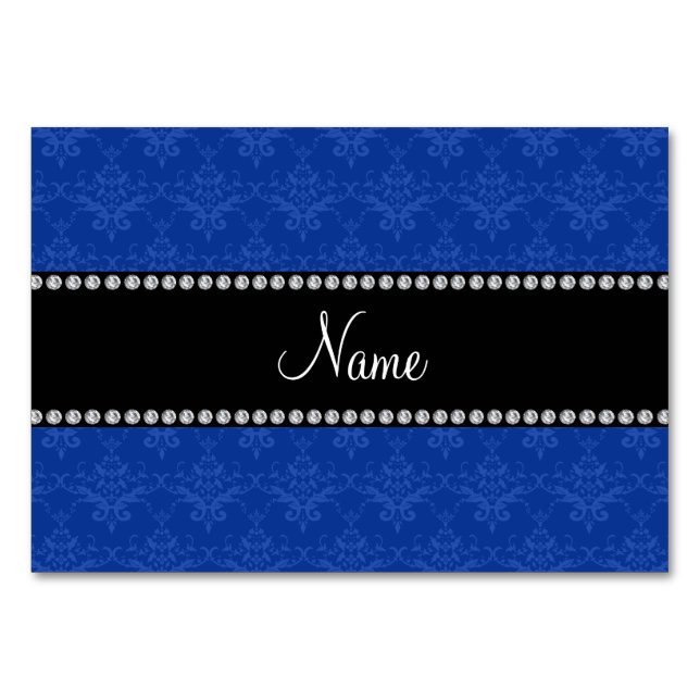 Personalised name Blue damask Table Number (Front)