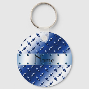 Personalised name blue diamond plate steel key ring