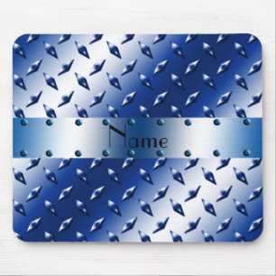 Personalised name blue diamond plate steel mouse pad