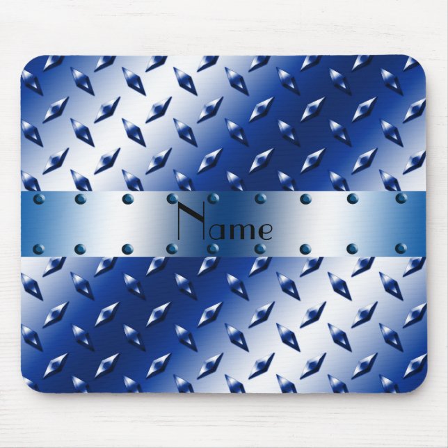 Personalised name blue diamond plate steel mouse pad (Front)