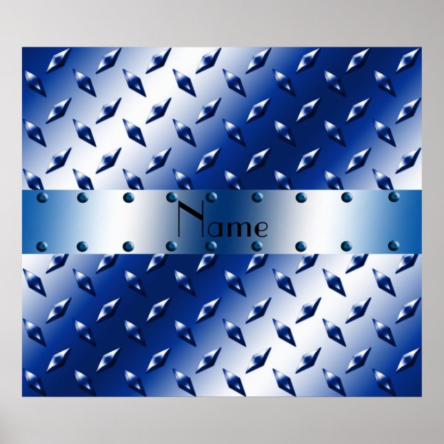 Personalised name blue diamond plate steel poster (Front)