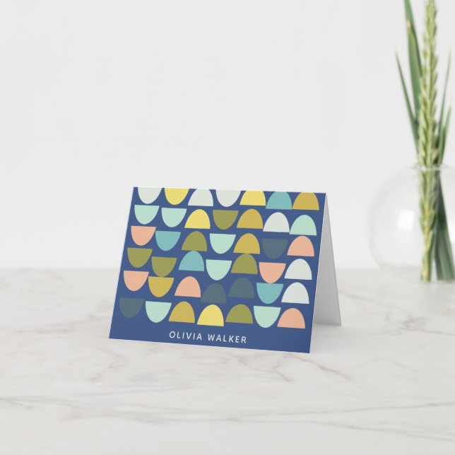 Personalised Name Blue Geometric Earthy Pastel Note Card (Front)
