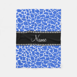 Personalised name blue giraffe pattern fleece blanket