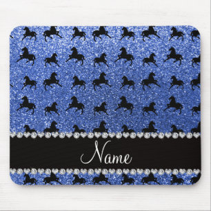 Personalised name blue glitter horses mouse pad