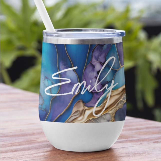 Personalised Name Blue Gold Marble Gift (Creator Uploaded)