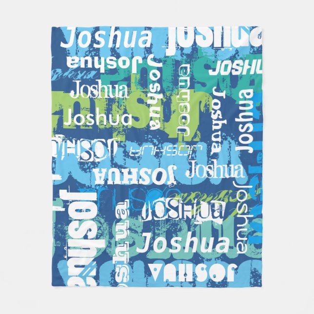 Personalised Name Blue Green Subway Art Fleece Blanket (Front)