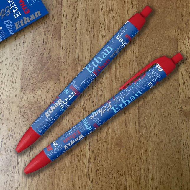 Personalised name blue grey red typographic black ink pen (Creator Uploaded)