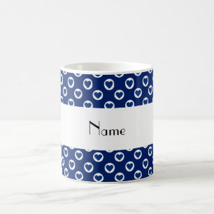 Personalised name blue heart polka dots coffee mug
