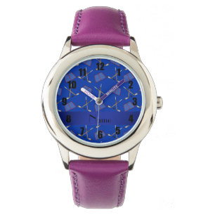 Personalised name blue hockey pattern watch