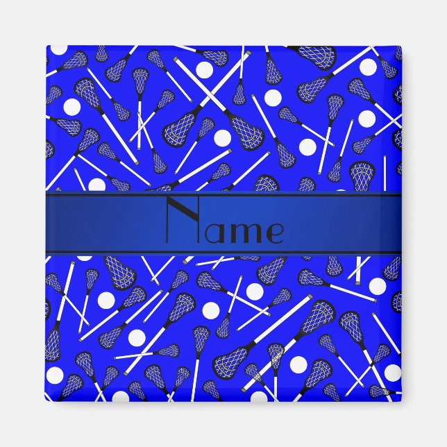 Personalised name blue lacrosse magnet (Front)
