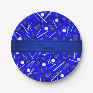 Personalised name blue lacrosse paper plate