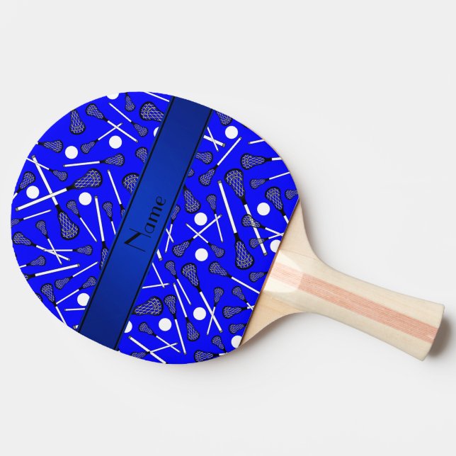 Personalised name blue lacrosse ping pong paddle (Side)