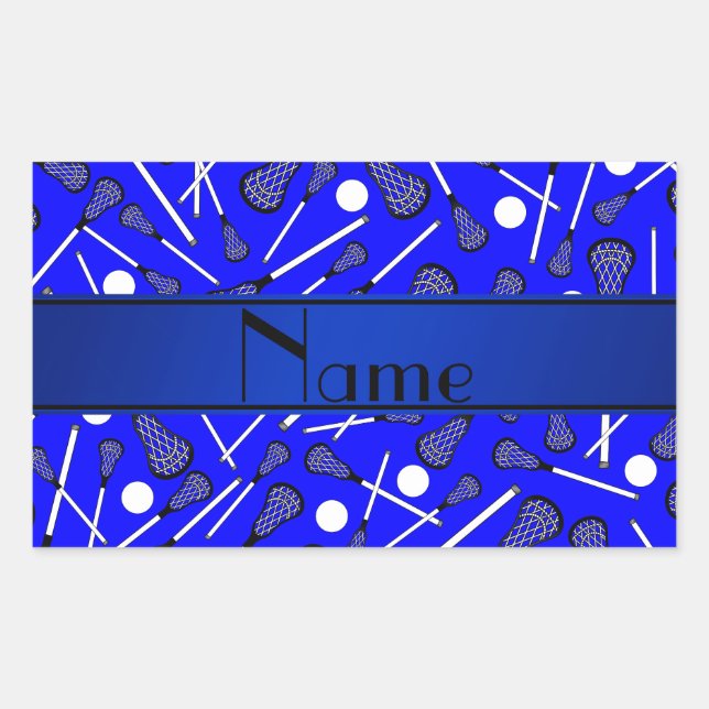 Personalised name blue lacrosse rectangular sticker (Front)