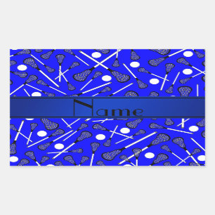 Personalised name blue lacrosse rectangular sticker
