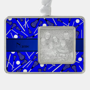 Personalised name blue lacrosse silver plated framed ornament