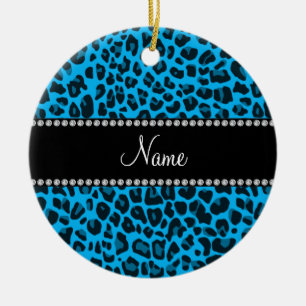 Personalised name blue leopard pattern ceramic ornament