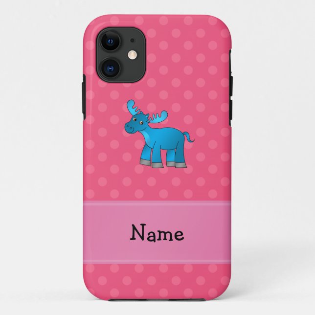 Personalised name blue moose pink polka dots Case-Mate iPhone case (Back)