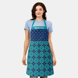 Personalised Name Blue Retro Star Hanukkah Holiday Apron