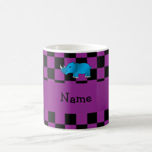 Personalised name blue rhino purple checkers coffee mug