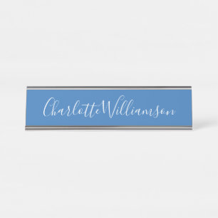 Personalised Name Blue Script Elegant Professional Desk Name Plate