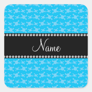 Personalised name blue skulls pattern square sticker
