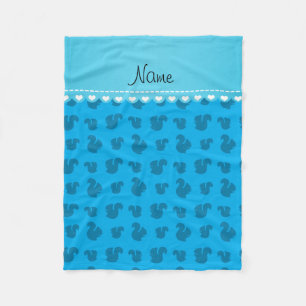 Personalised name blue squirrel pattern fleece blanket