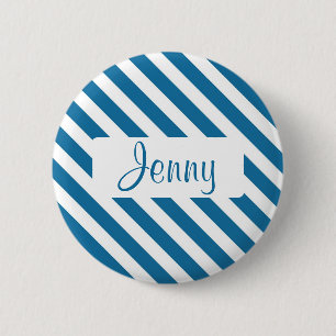 Personalised name blue stripe 6 cm round badge